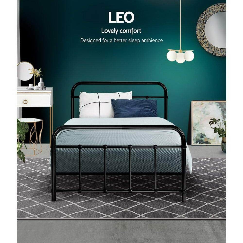 Metal Bed Frame Single Size Platform Foundation Mattress Base Leo Black Fast shipping On sale