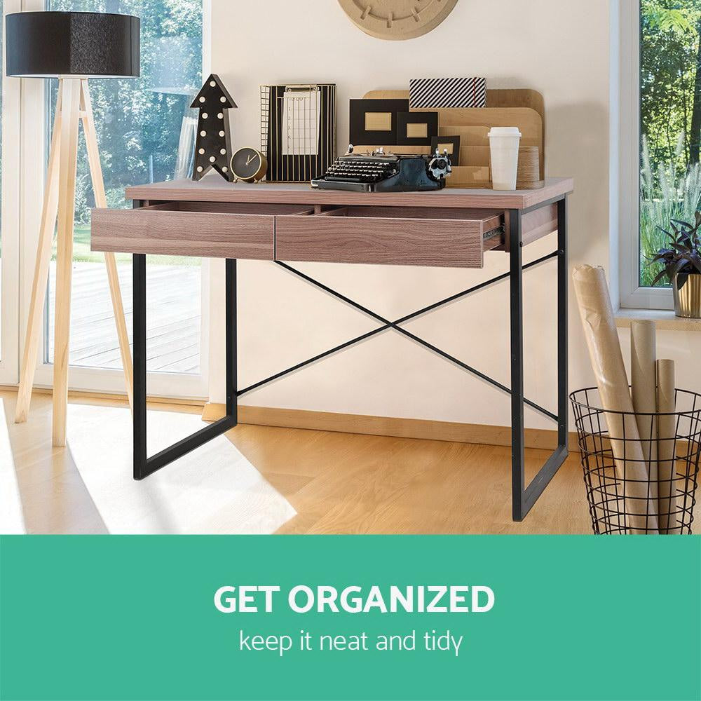 Metal Desk with Drawer - Walnut Office Fast shipping On sale