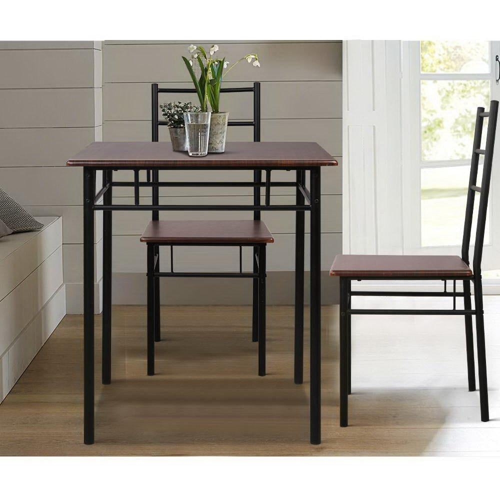 Metal Table and Chairs - Walnut & Black Dining Set Fast shipping On sale