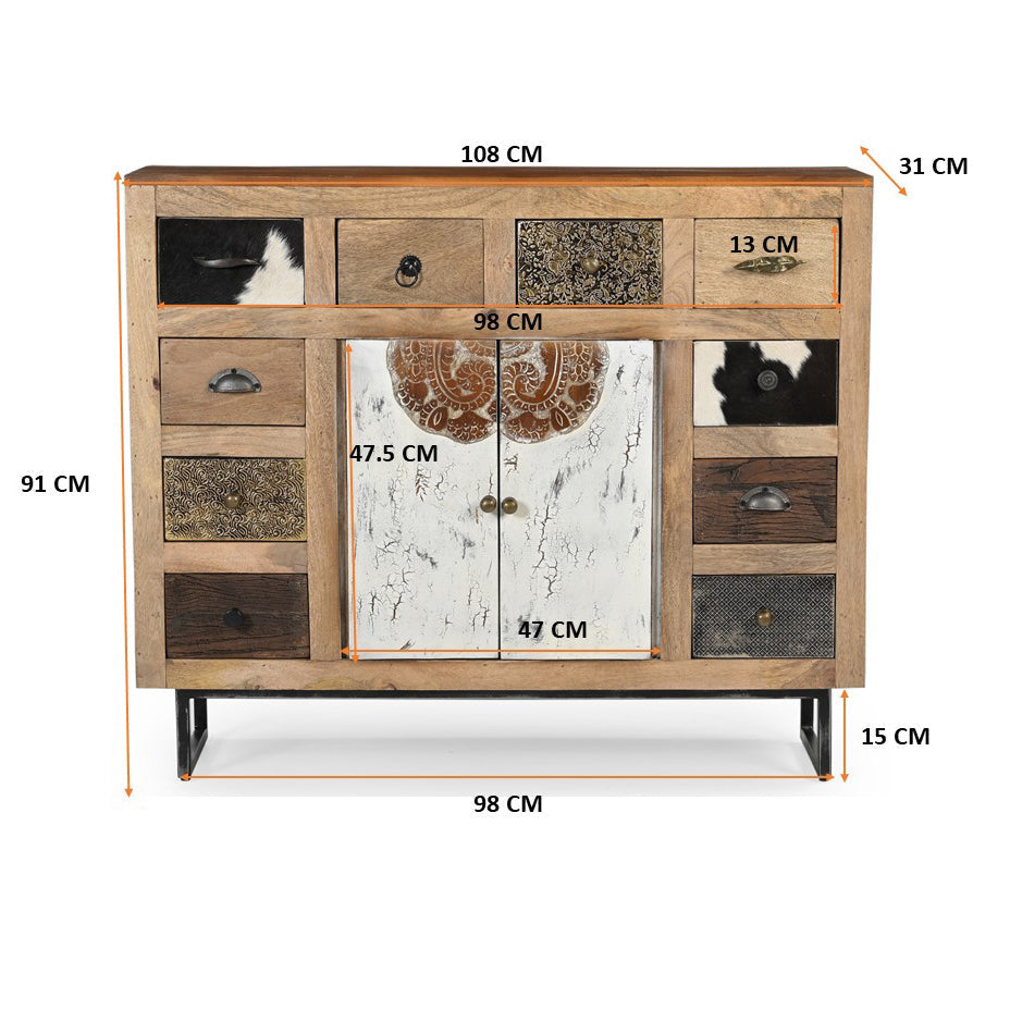 Michelle Chest of Drawers Sideboard Storage Cabinet Cowhide Patchwork & Buffet Unit Fast shipping On sale