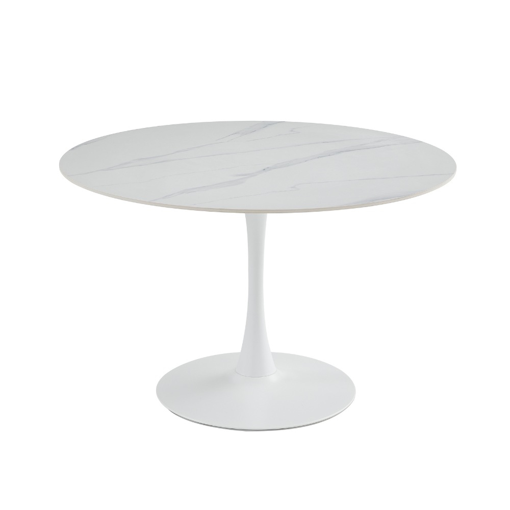 Mignon Modern Large Round Look Ceramic Kitchen Dining Table 120cm Snow White Fast shipping On sale