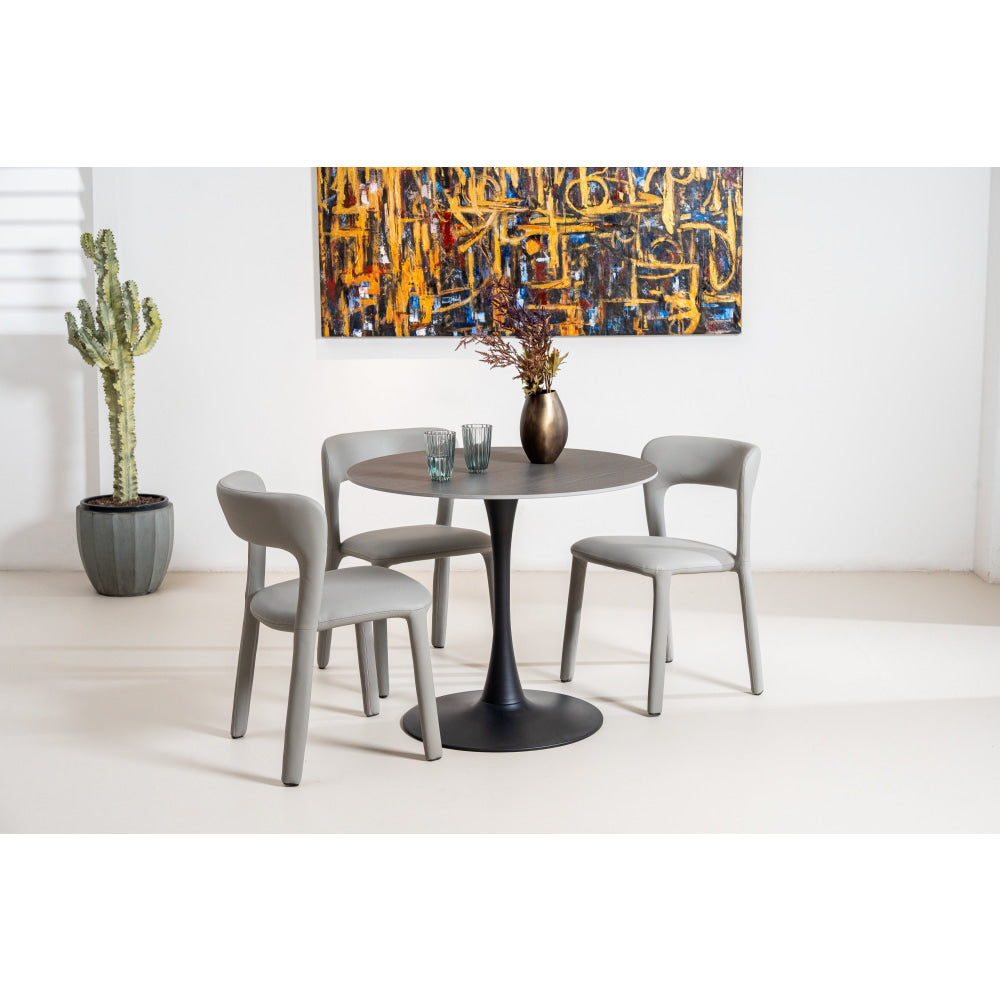 Mignon Modern Medium Round Look Ceramic Kitchen Dining Table 90cm Black Sand Fast shipping On sale