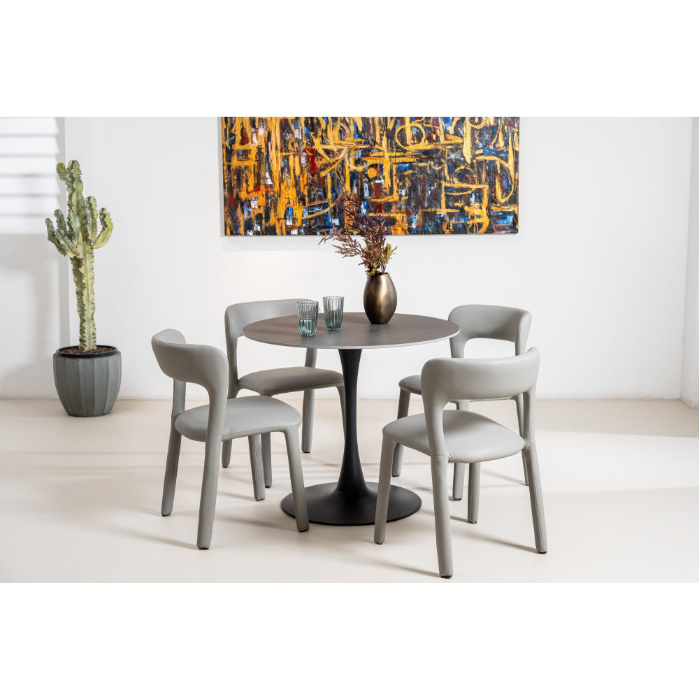 Mignon Modern Medium Round Look Ceramic Kitchen Dining Table 90cm Black Sand Fast shipping On sale