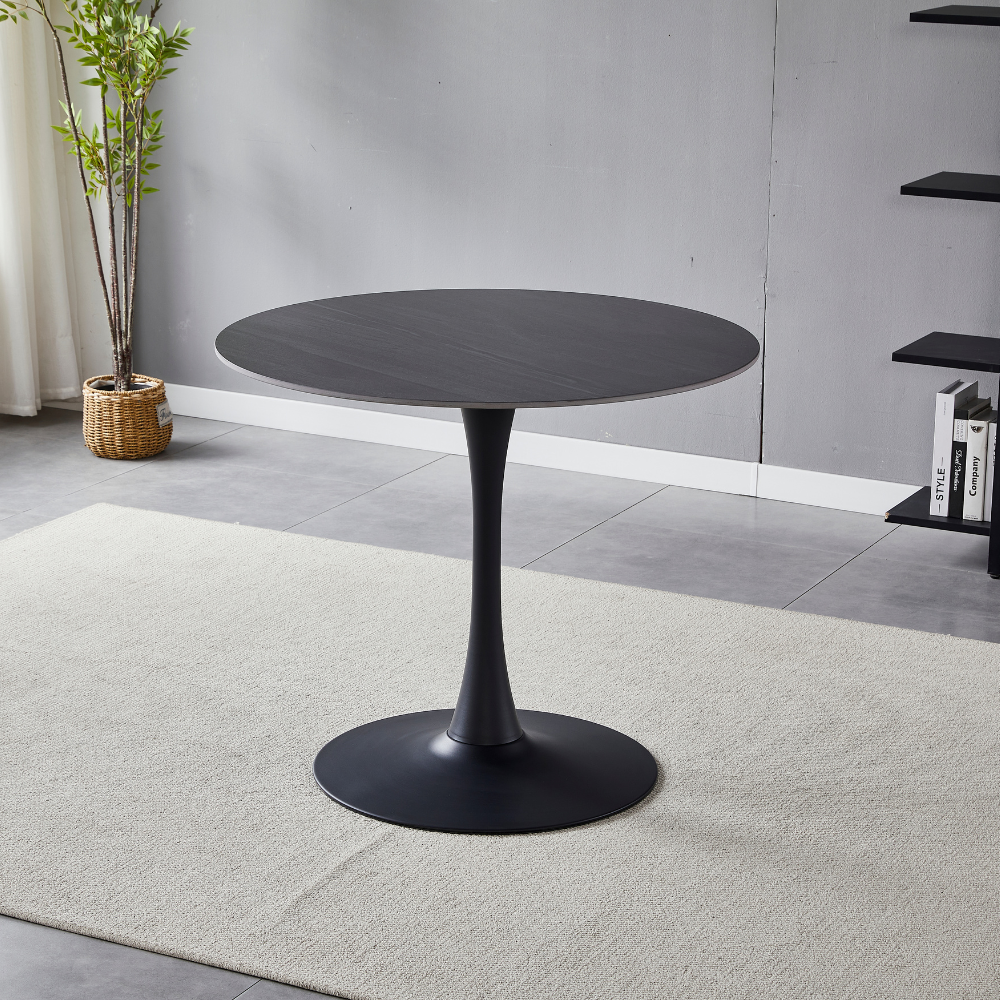 Mignon Modern Medium Round Look Ceramic Kitchen Dining Table 90cm Black Sand Fast shipping On sale