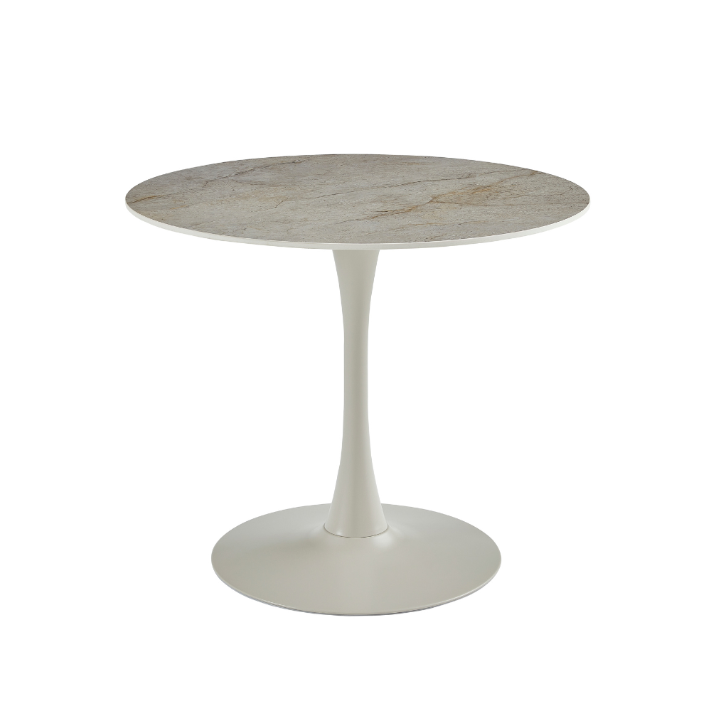 Mignon Modern Medium Round Look Ceramic Kitchen Dining Table 90cm Snow Rocky Fast shipping On sale