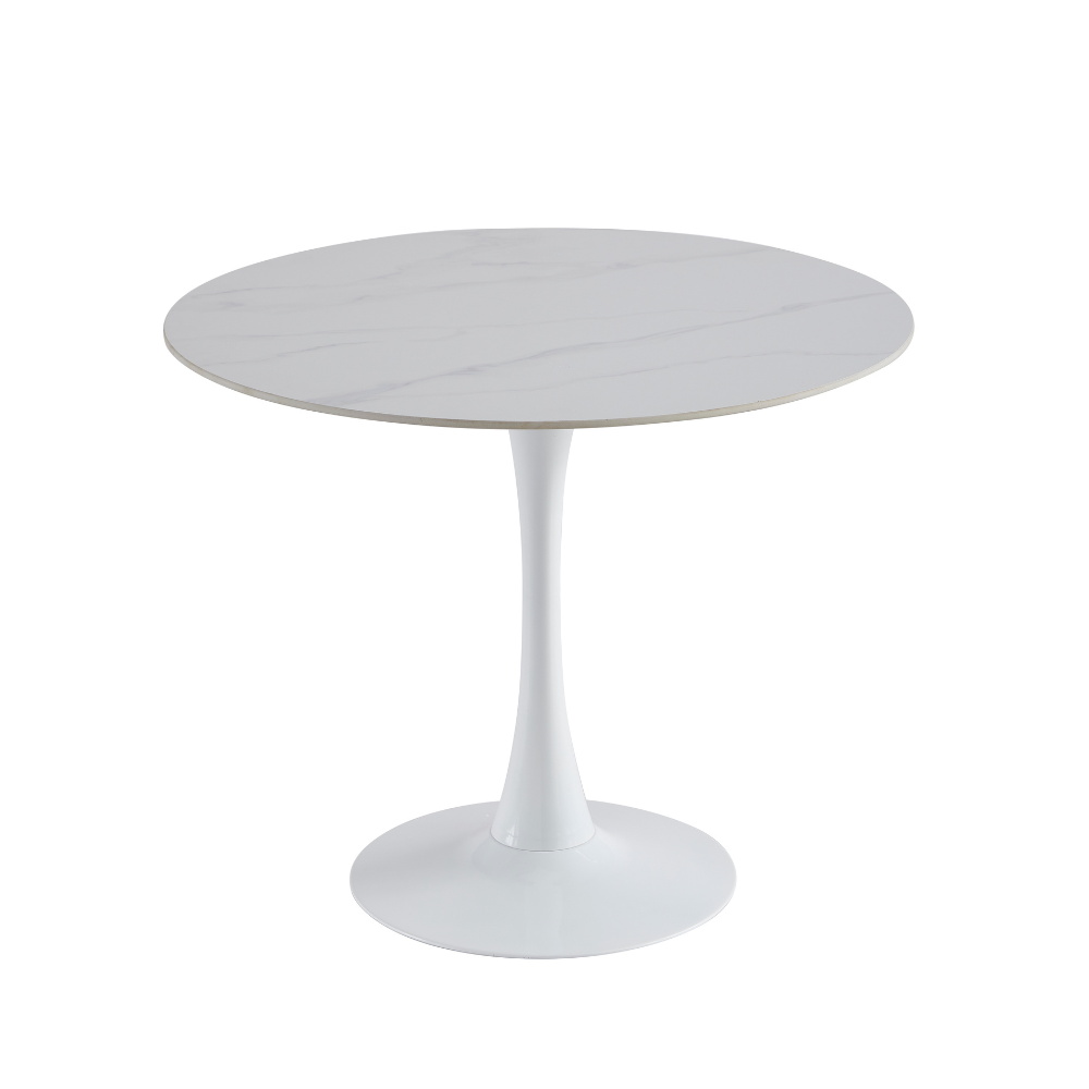 Mignon Modern Medium Round Look Ceramic Kitchen Dining Table 90cm Snow White Fast shipping On sale