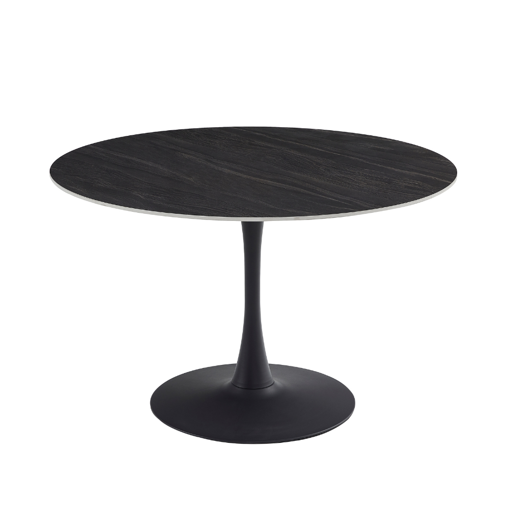 Mignon Modern Round Look Ceramic Kitchen Dining Table 120cm Black Sand Fast shipping On sale