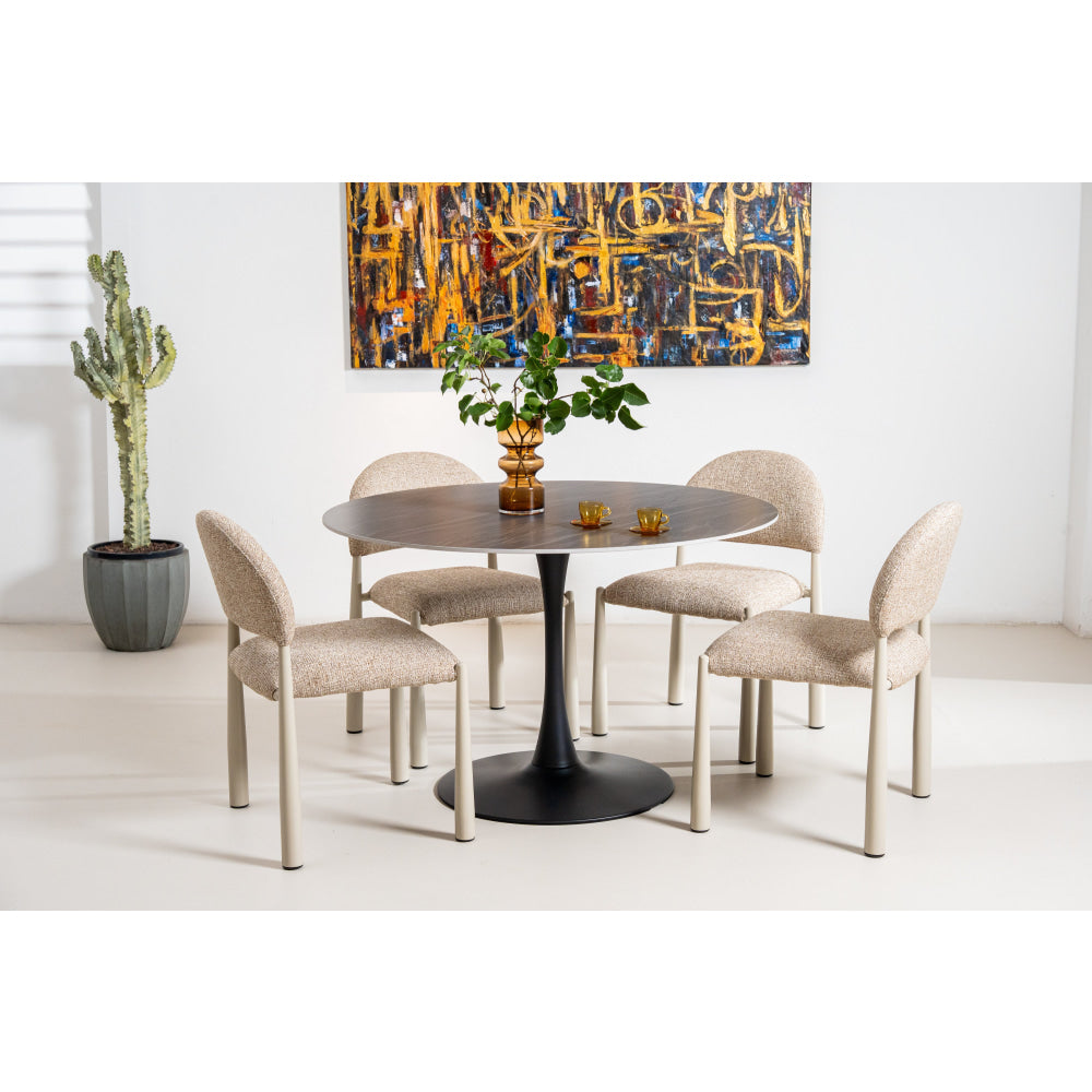 Mignon Modern Round Look Ceramic Kitchen Dining Table 120cm Black Sand Fast shipping On sale