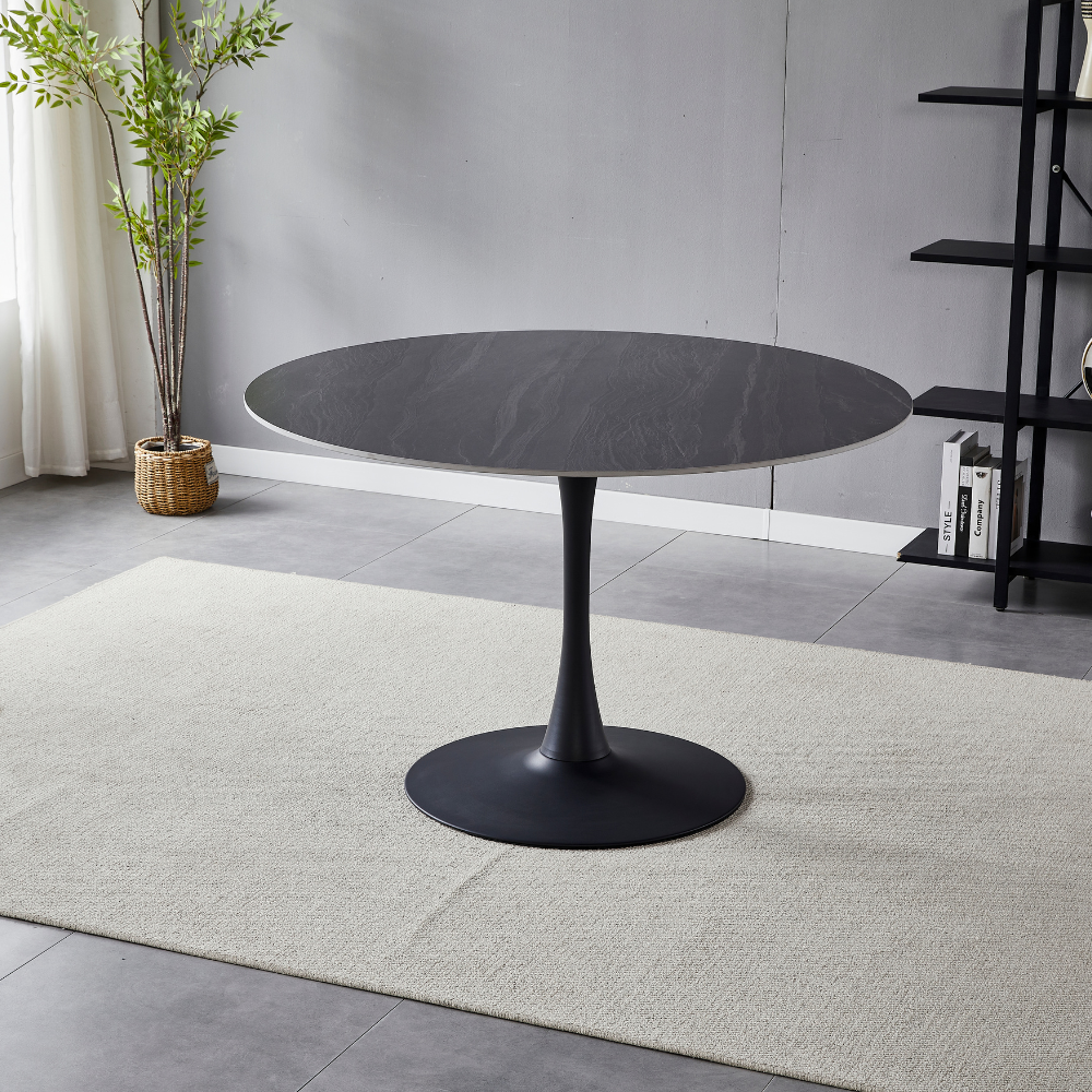 Mignon Modern Round Look Ceramic Kitchen Dining Table 120cm Black Sand Fast shipping On sale