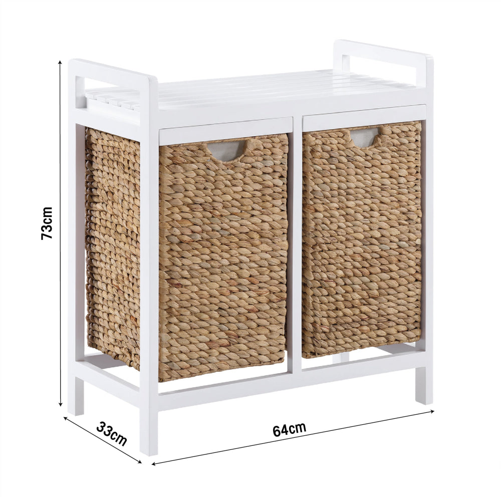 Mila Weaved Bathroom Laundry Hamper 2-Baskets White/Natural Hampers Fast shipping On sale