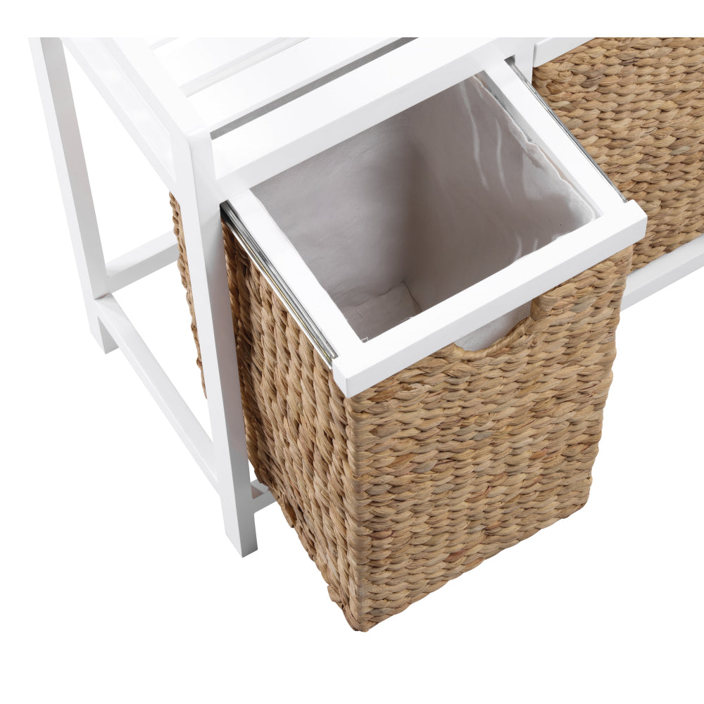Mila Weaved Bathroom Laundry Hamper 2-Baskets White/Natural Hampers Fast shipping On sale