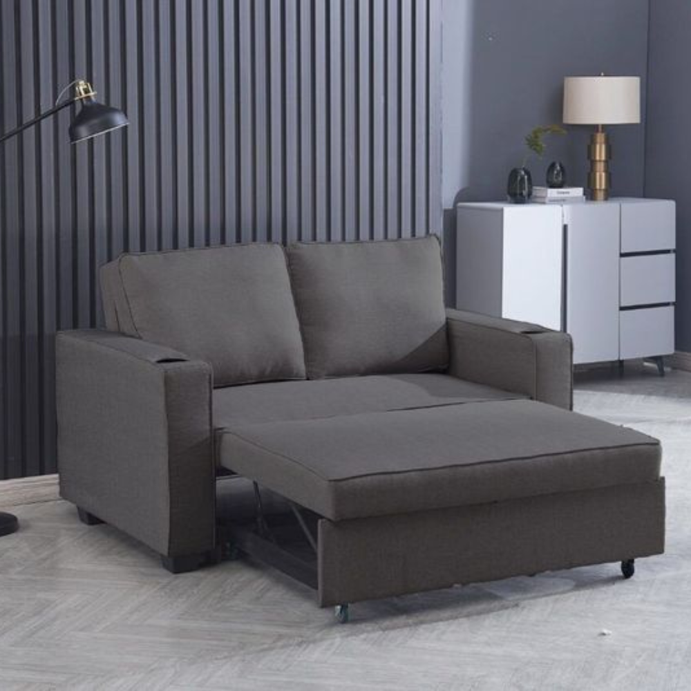 Fabric Modern 2-Seater Lounge Couch Pull-Out Sofa Bed Dark Grey Fast shipping On sale