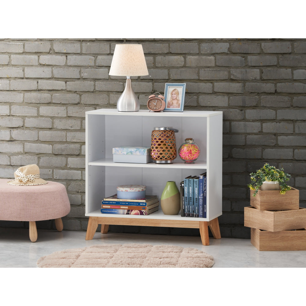 Minere 2-Tier Woodne Low Bookcase Display Shelf Cabinet White/Oak Fast shipping On sale