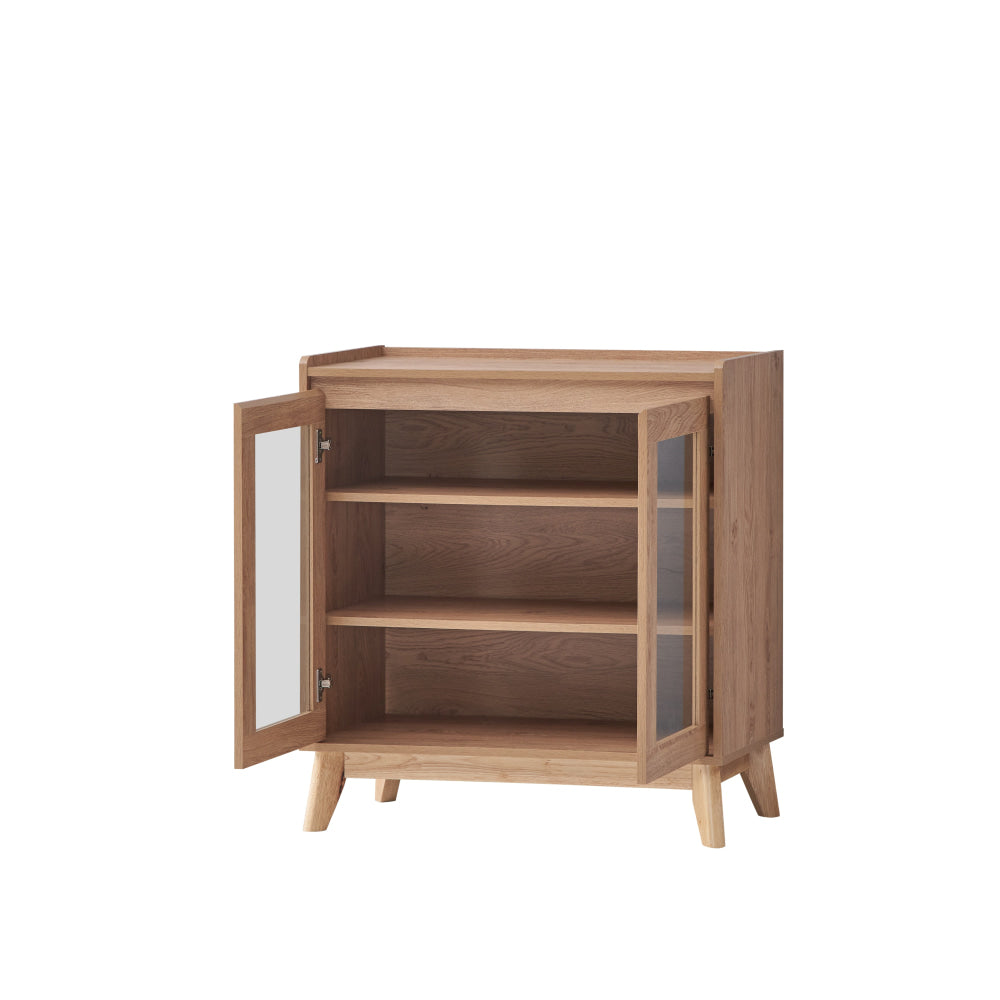 Minere Low Cupboard Display Storage Cabinet 2-Doors Oak Fast shipping On sale