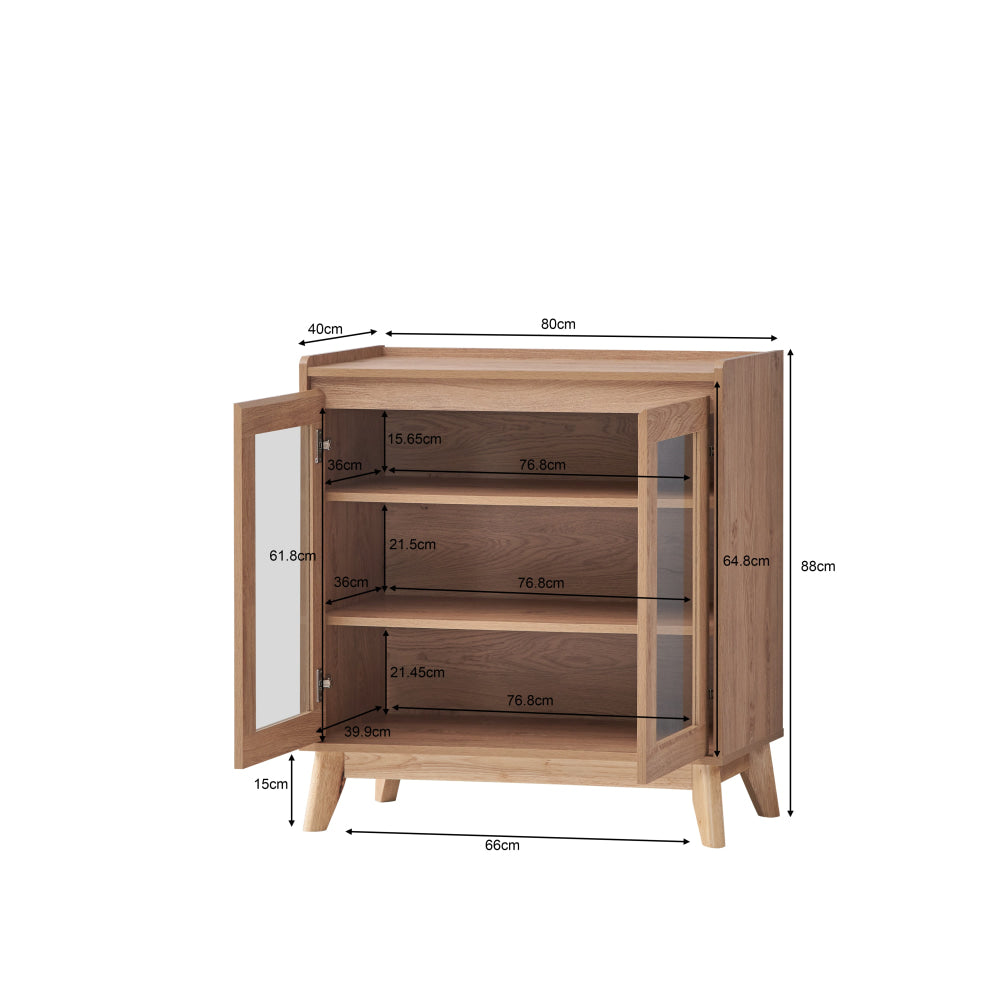 Minere Low Cupboard Display Storage Cabinet 2-Doors Oak Fast shipping On sale