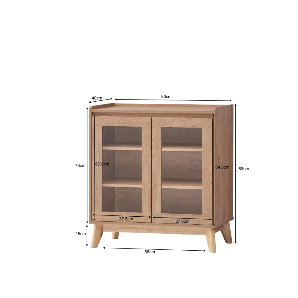 Minere Low Cupboard Display Storage Cabinet 2-Doors Oak Fast shipping On sale