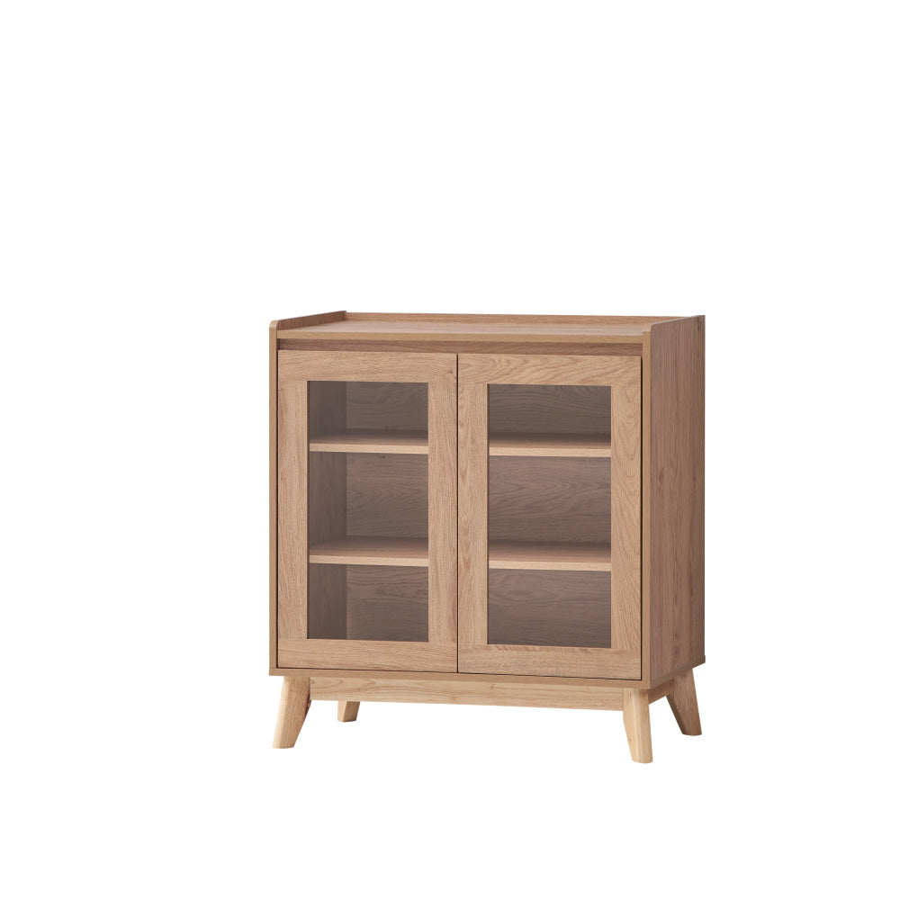 Minere Low Cupboard Display Storage Cabinet 2-Doors Oak Fast shipping On sale