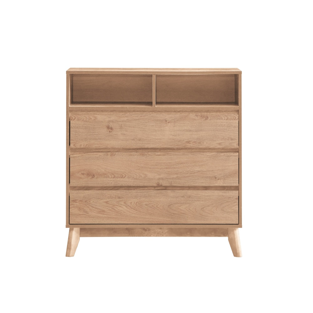 Minere Wooden Chest Of 3-Drawers Tallboy Storace Cabinet W/ 2-Shelf - Oak Drawers Fast shipping On sale