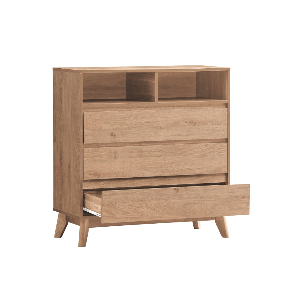 Minere Wooden Chest Of 3-Drawers Tallboy Storace Cabinet W/ 2-Shelf - Oak Drawers Fast shipping On sale