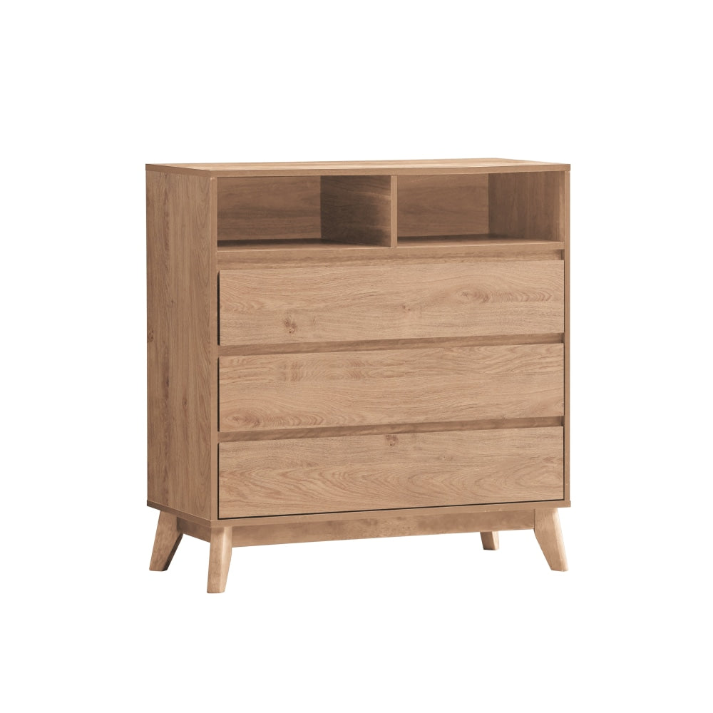 Minere Wooden Chest Of 3-Drawers Tallboy Storace Cabinet W/ 2-Shelf - Oak Drawers Fast shipping On sale