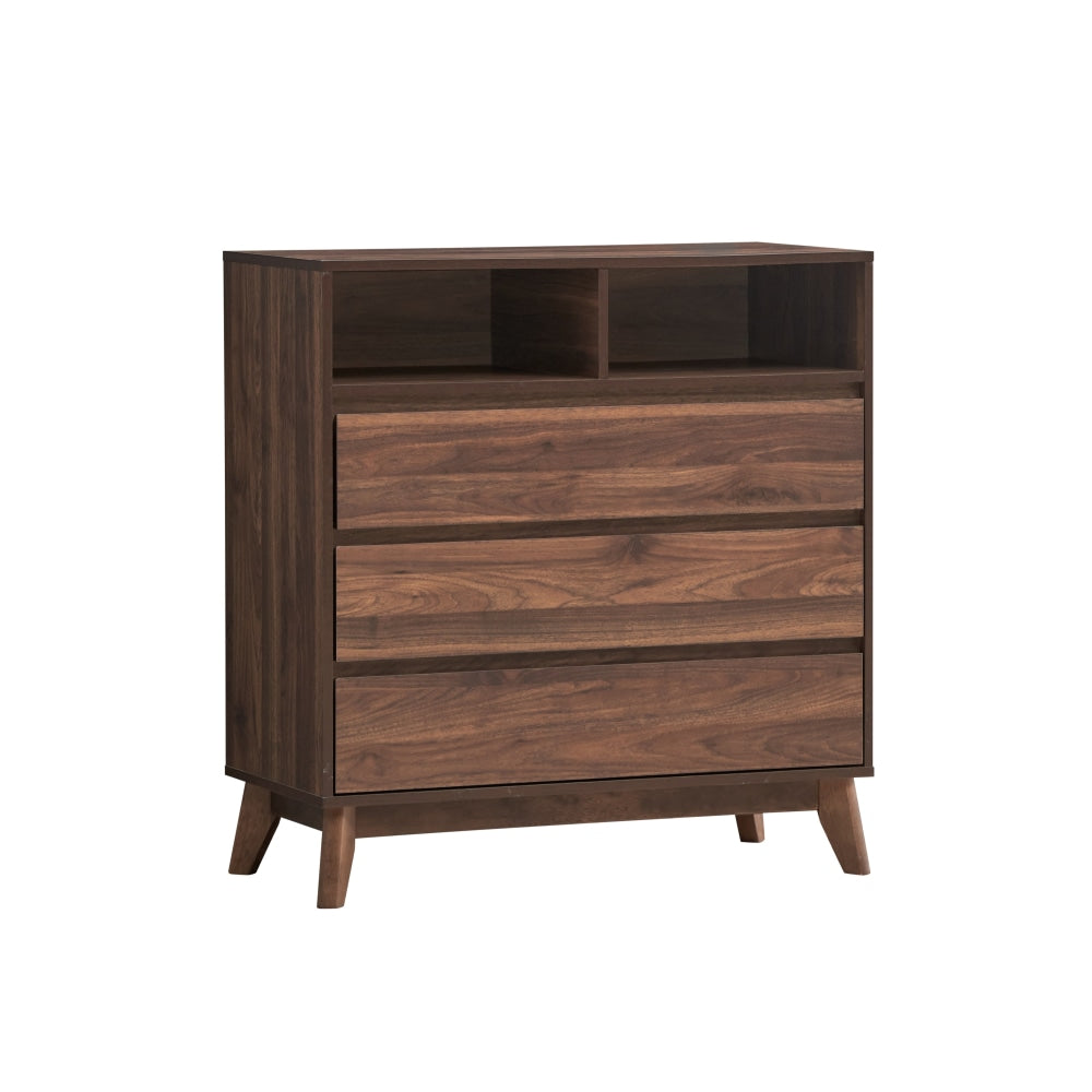 Minere Wooden Chest Of 3-Drawers Tallboy Storace Cabinet W/ 2-Shelf - Walnut Drawers Fast shipping On sale