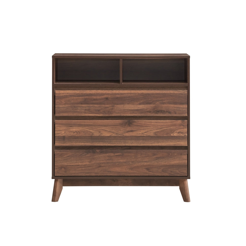 Minere Wooden Chest Of 3-Drawers Tallboy Storace Cabinet W/ 2-Shelf - Walnut Drawers Fast shipping On sale