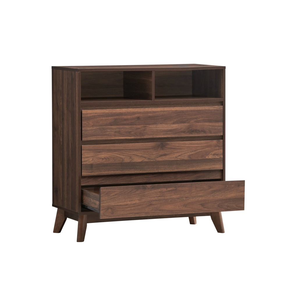 Minere Wooden Chest Of 3-Drawers Tallboy Storace Cabinet W/ 2-Shelf - Walnut Drawers Fast shipping On sale