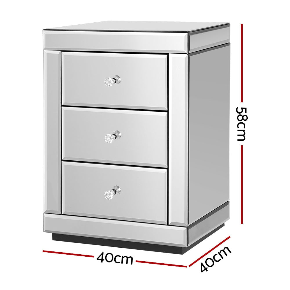 Mirrored Bedside Table Drawers Furniture Mirror Glass Presia Silver Fast shipping On sale