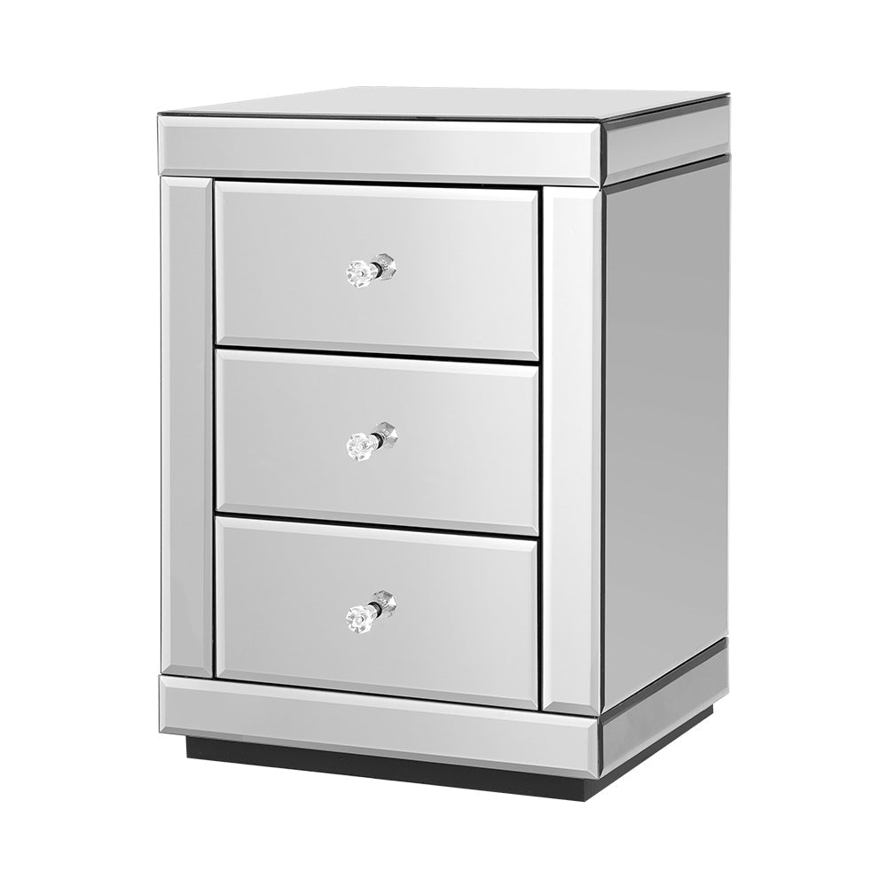 Mirrored Bedside Table Drawers Furniture Mirror Glass Presia Silver Fast shipping On sale