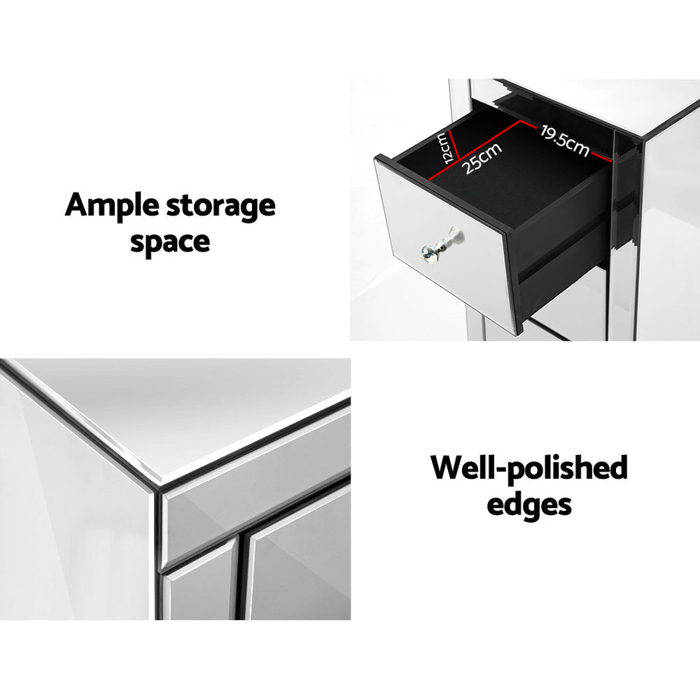 Mirrored Bedside table Drawers Furniture Mirror Glass Quenn Silver Table Fast shipping On sale