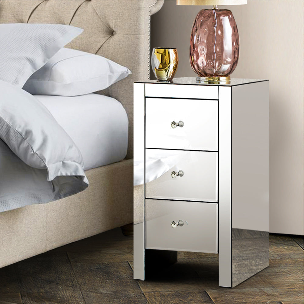 Mirrored Bedside table Drawers Furniture Mirror Glass Quenn Silver Table Fast shipping On sale