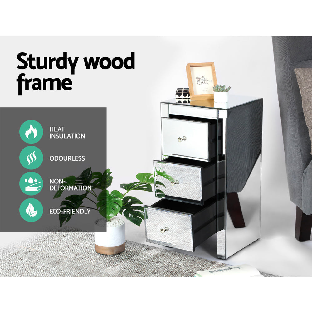 Mirrored Bedside table Drawers Furniture Mirror Glass Quenn Silver Table Fast shipping On sale