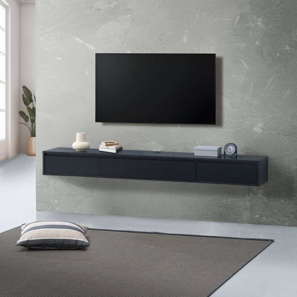 Moby Wooden Floating Entertainment TV Unit 180cm 2-Drawers Black Fast shipping On sale