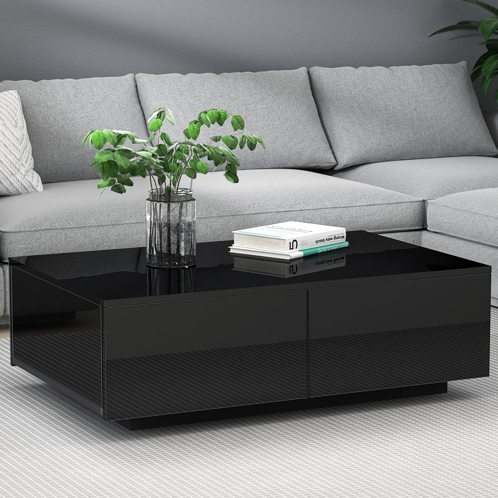 Modern Coffee Table 4 Storage Drawers High Gloss Living Room Furniture Black Fast shipping On sale