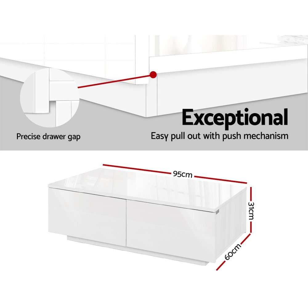 Modern Coffee Table 4 Storage Drawers High Gloss Living Room Furniture White Fast shipping On sale