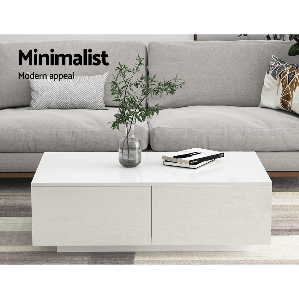 Modern Coffee Table 4 Storage Drawers High Gloss Living Room Furniture White Fast shipping On sale