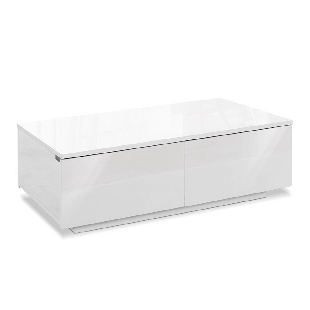 Modern Coffee Table 4 Storage Drawers High Gloss Living Room Furniture White Fast shipping On sale