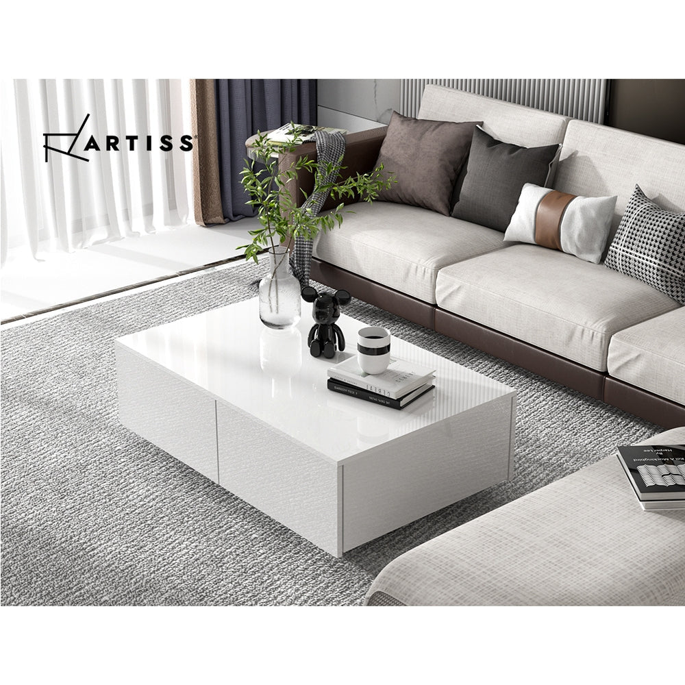 Modern Coffee Table 4 Storage Drawers High Gloss Living Room Furniture White Fast shipping On sale