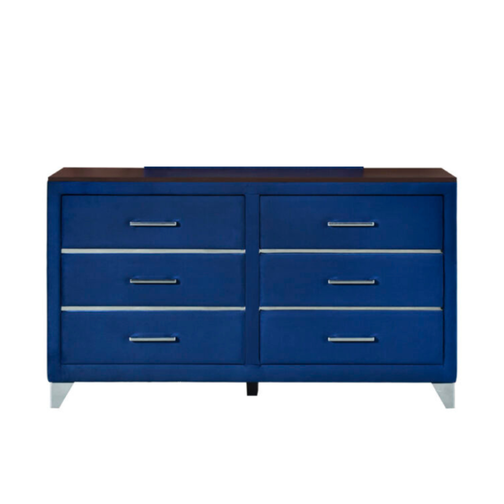 Modern Elegant Velvet Fabric Chest Of 6-Drawers Dresser Storace Cabinet Navy Blue Drawers Fast shipping On sale