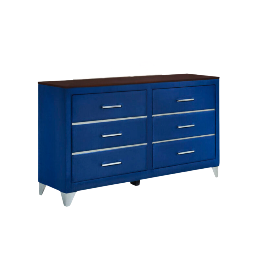 Modern Elegant Velvet Fabric Chest Of 6-Drawers Dresser Storace Cabinet Navy Blue Drawers Fast shipping On sale