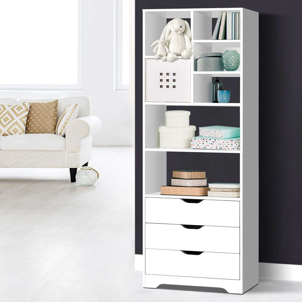 Modern Wooden Bookcase Display Shelf Storage Cabinet W/ 3-Drawers - White Fast shipping On sale
