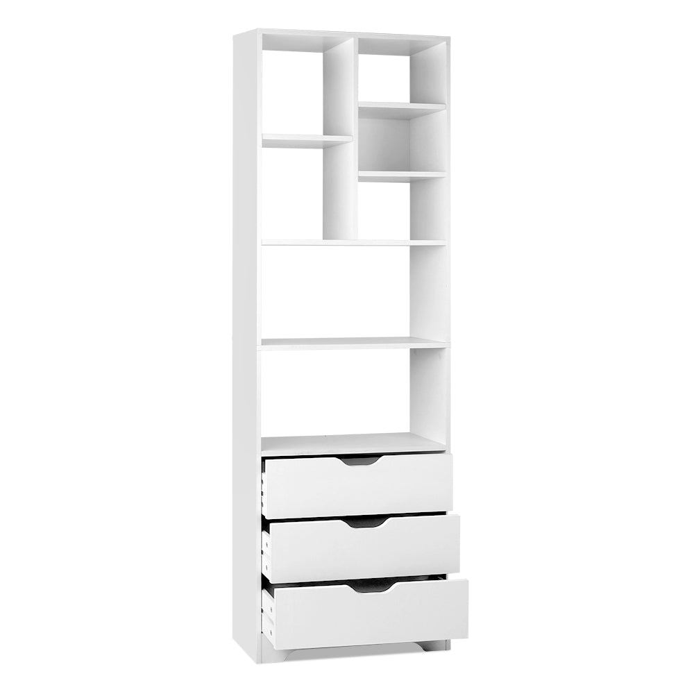 Modern Wooden Bookcase Display Shelf Storage Cabinet W/ 3 - Drawers - White Fast shipping On sale