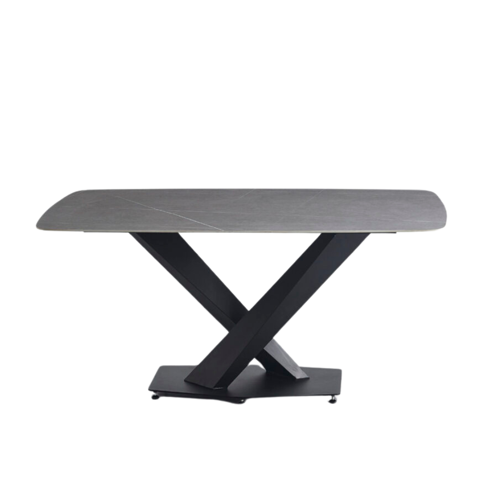 Modern Dining Table Wooden Rectangular Faux Marble Kitchen Metal Legs Black Fast shipping On sale