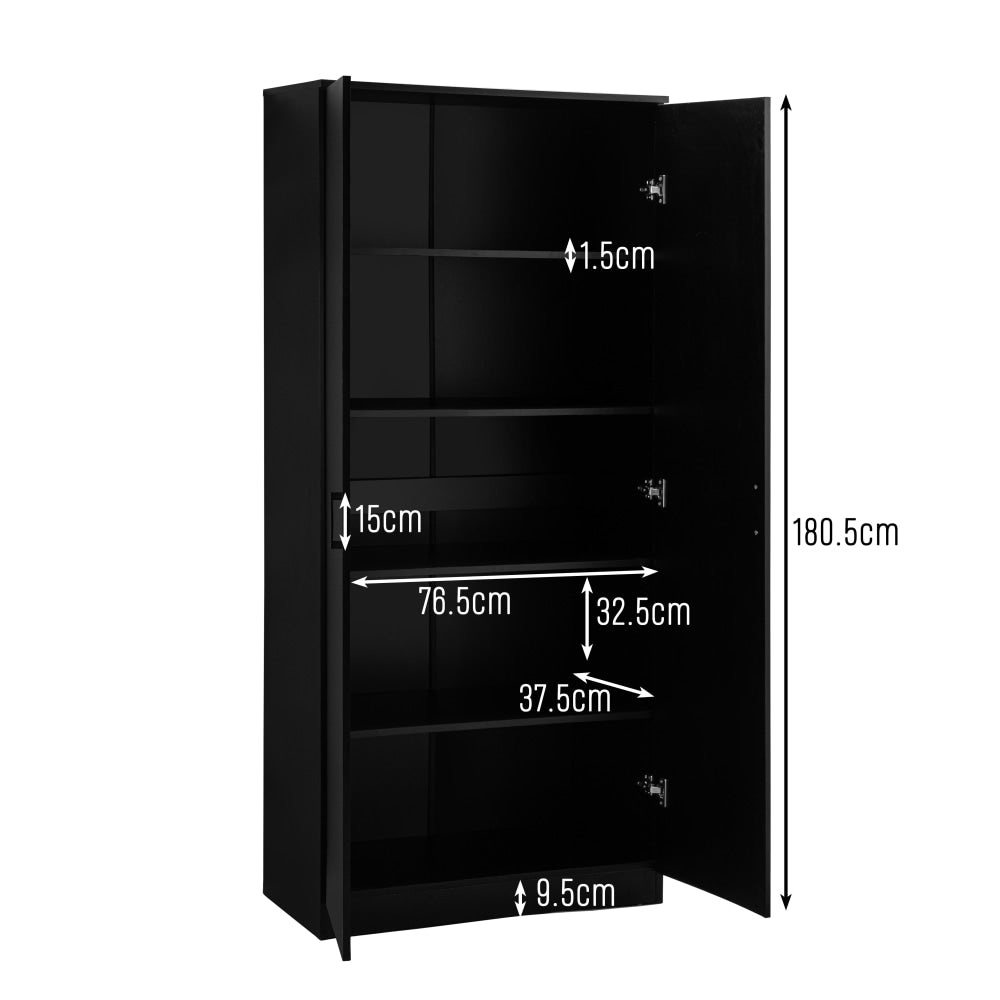 Monica 5-Tier Multi-Purpose Cupboard Tall Storage Cabinet 2-Doors Black Fast shipping On sale