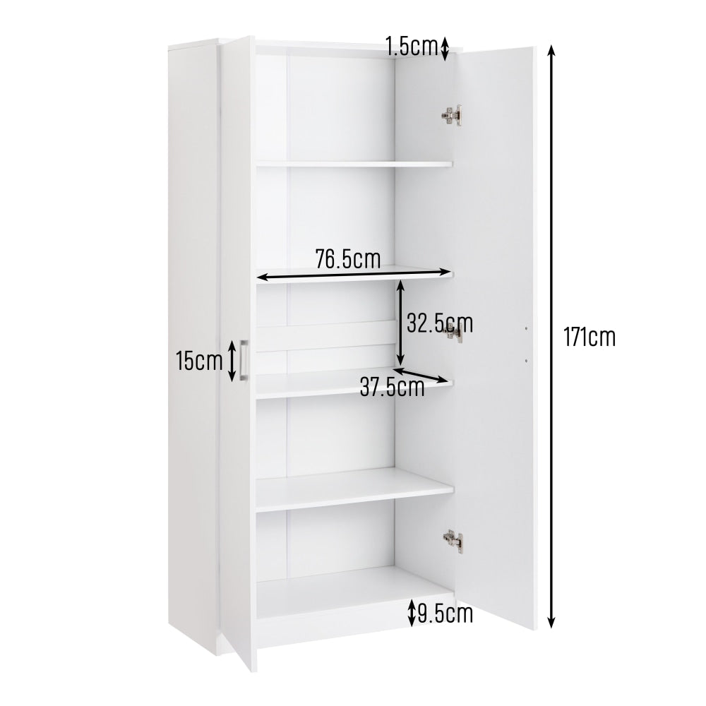 Monica 5-Tier Multi-Purpose Cupboard Tall Storage Cabinet 2-Doors White Fast shipping On sale