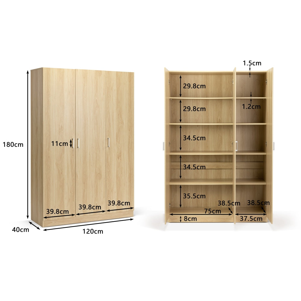 Monica Large Cupboard Multi-purpose Tall Storage Cabinet 3-Doors - Oak Fast shipping On sale