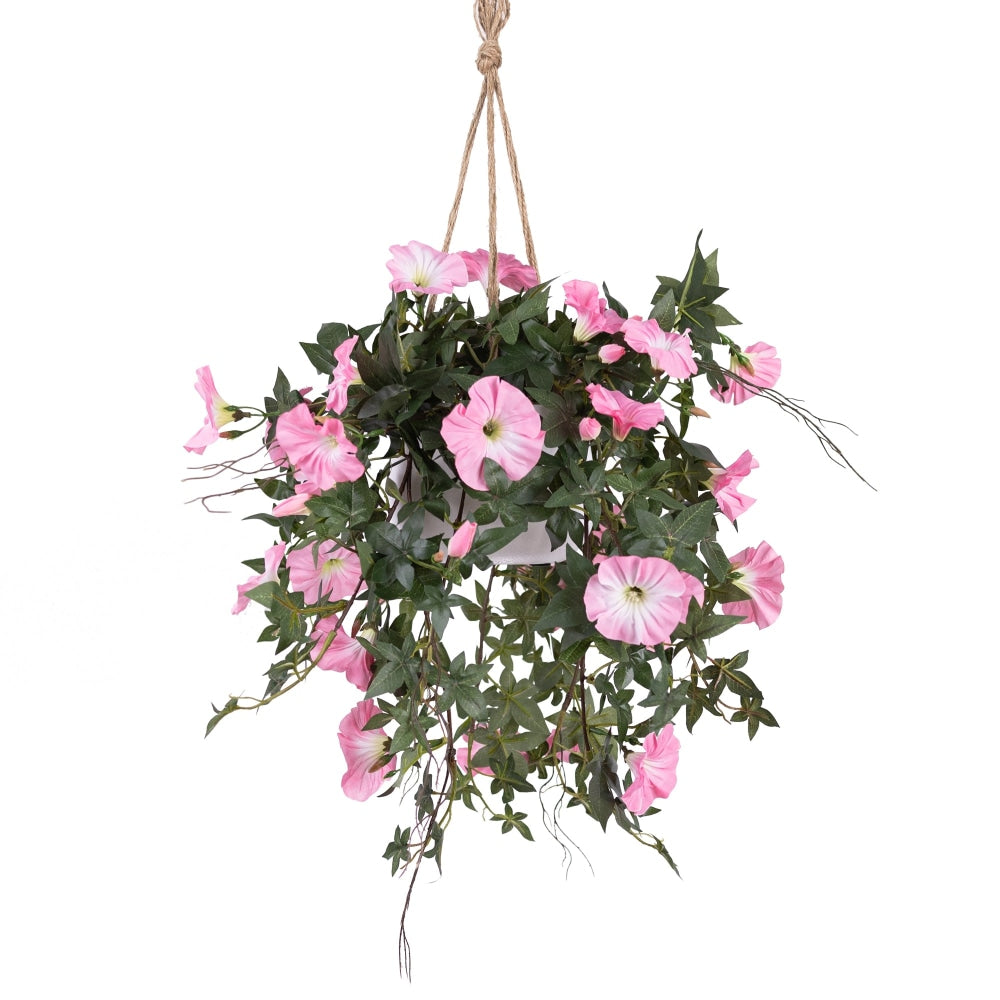 Morning Glory Artificial Fake Plant Decorative Arrangement 75cm In Hanging Planter Pink Fast shipping On sale