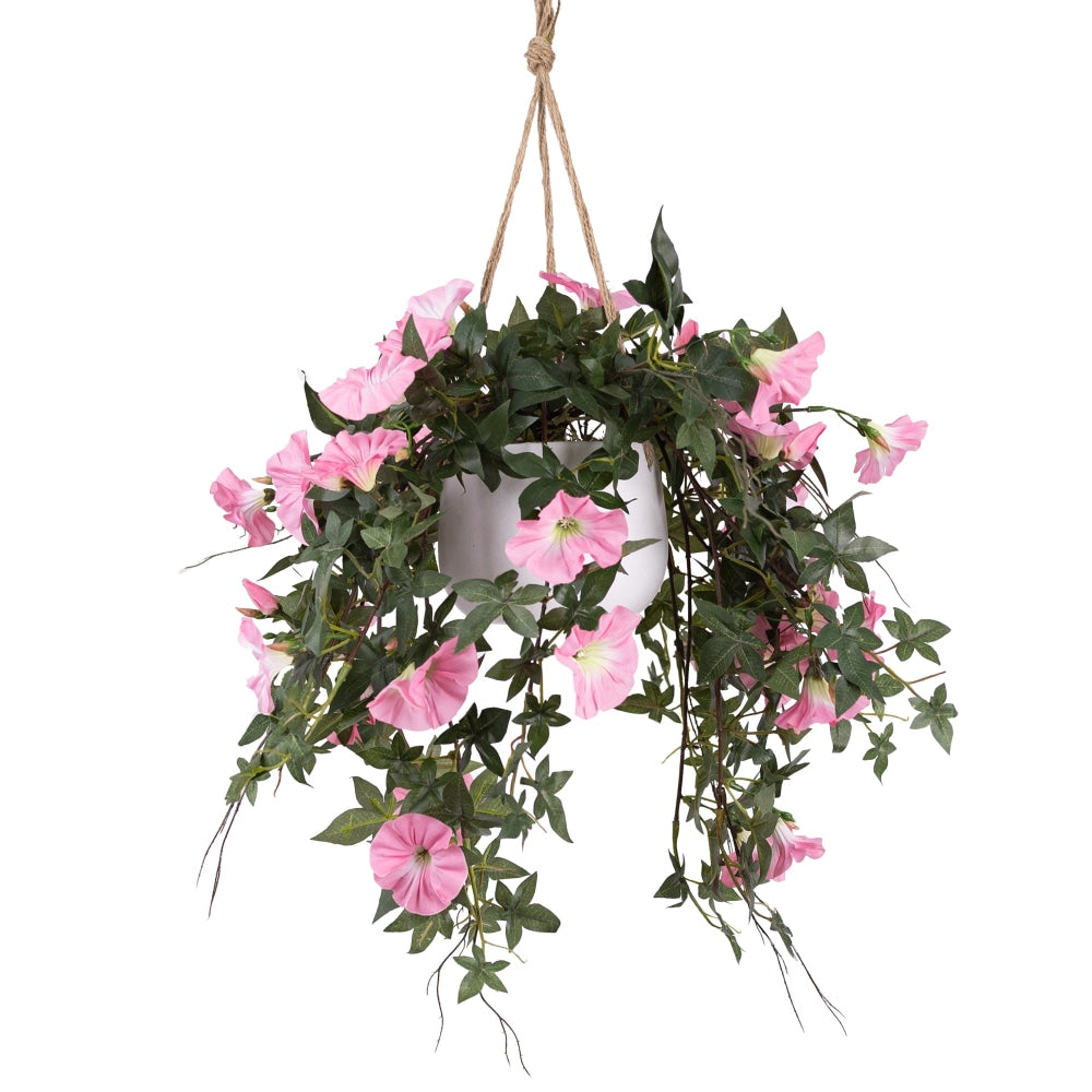 Morning Glory Artificial Fake Plant Decorative Arrangement 75cm In Hanging Planter Pink Fast shipping On sale