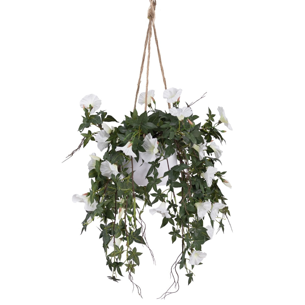 Morning Glory Artificial Fake Plant Decorative Arrangement 86cm In Hanging Planter Cream Fast shipping On sale