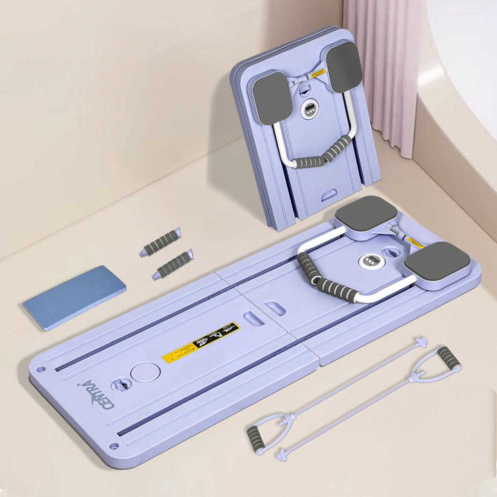 Multifunctional 5-in-1 Fitness Abdominal Board with Resistance Bands Foldable Core Trainer Anti-Slip Base & Smart Timer (Purple) Sports